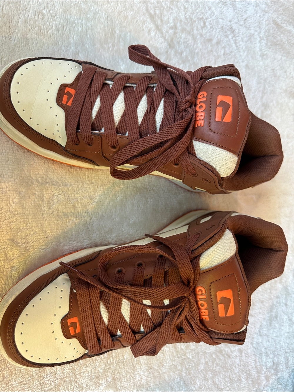 Globe Men’s Low-Top Skate Shoes in Brown, Cream & Orange Accents